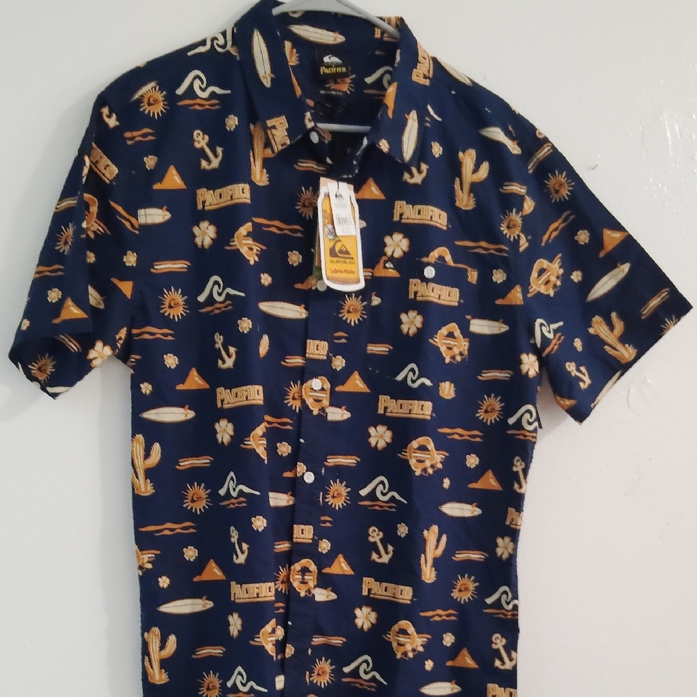 Pacifica Blue and Orange Casual Button Down Shirt